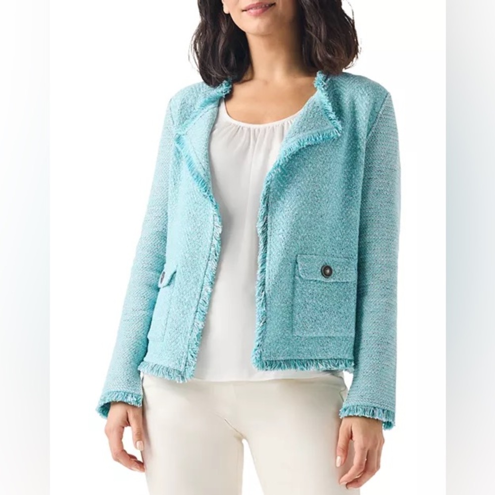 Nic + Zoe fringe mix knit jacket size medium NWT